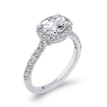 Oval Diamond Halo Engagement Ring In 14K White Gold (Semi-Mount) CAO0243EH-37W-1.50
