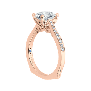 14K Rose Gold Round Cut Diamond Solitaire with Accents Engagement Ring (Semi-Mount) CA0040E-37P