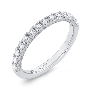 Round Cut Diamond Half-Eternity Wedding Band In 14K White Gold CAA0427BH-37W-1.45