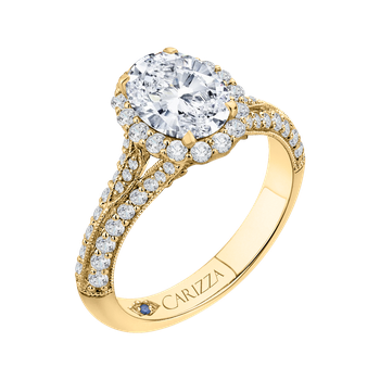 Oval Diamond Halo Vintage Engagement Ring In 14K Yellow Gold (Semi-Mount) CAO0220E-37-1.50