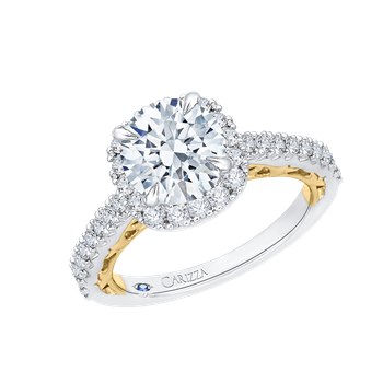 14K Two-Tone Gold Round Diamond Halo Engagement Ring (Semi-Mount) CA0084E-37WY