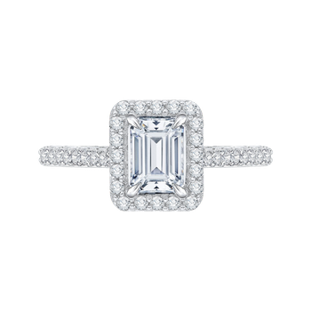 Emerald Cut Diamond Halo Engagement Ring In 14K White Gold (Semi-Mount) CAE0034E-37W
