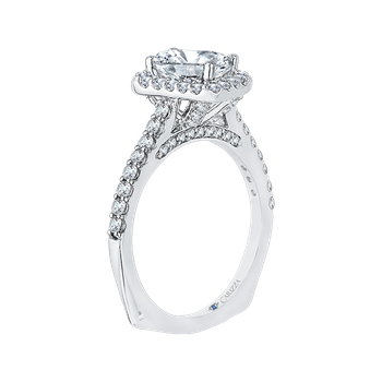 Emerald Cut Diamond Halo Engagement Ring In 14K White Gold (Semi-Mount) CAE0034E-37W
