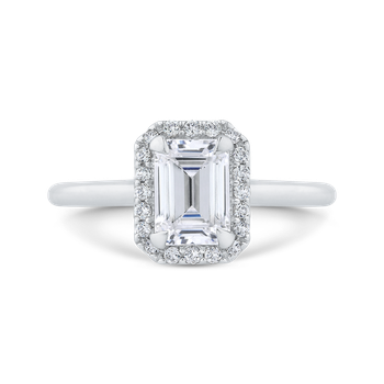14K White Gold Emerald Cut Diamond Halo Engagement Ring (Semi-Mount) CAE0425E-37W-1.10