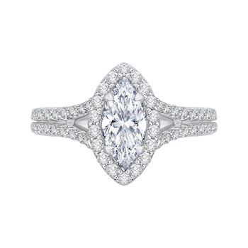 14K Two-Tone Gold Marquise Diamond Halo Vintage Engagement Ring with Split Shank (Semi-Mount) CAQ0193EH-37WY-1.50