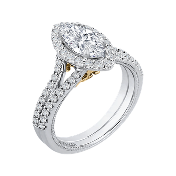 14K Two-Tone Gold Marquise Diamond Halo Vintage Engagement Ring with Split Shank (Semi-Mount) CAQ0193EH-37WY-1.50