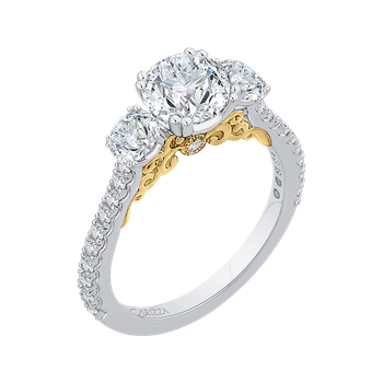 14K Two-Tone Gold Round Diamond Three-Stone Engagement Ring (Semi-Mount) CA0204E-37WY