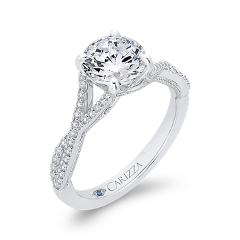 Round Diamond Engagement Ring In 14K White Gold with Split Shank (Semi-Mount) CA0450EH-37W-1.50