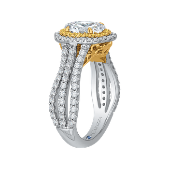14K Two-Tone Gold Oval Diamond Double Halo Vintage Engagement Ring (Semi-Mount) CAO0194EYL-37WY-1.5