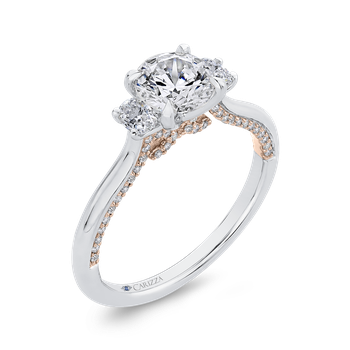 14K Two-Tone Gold Round and Oval Diamond Three-Stone Engagement Ring (Semi-Mount) CA0437EH-37WP-1.00