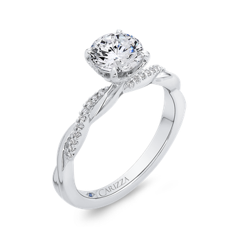 14K White Gold Round Diamond Engagement Ring with Criss-Cross Shank (Semi-Mount) CA0284E-37W-1.00