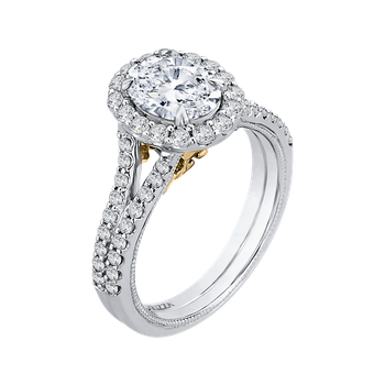 14K Two-Tone Gold Oval Diamond Halo Vintage Engagement Ring with Split Shank (Semi-Mount) CAO0193EH-37WY-1.50