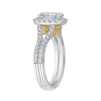 14K Two-Tone Gold Oval Diamond Halo Vintage Engagement Ring with Split Shank (Semi-Mount) CAO0193EH-37WY-1.50