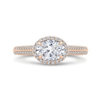 14K Rose Gold Oval Diamond Halo Engagement Ring with Euro Shank (Semi-Mount) CAO0438EH-37P-1.00