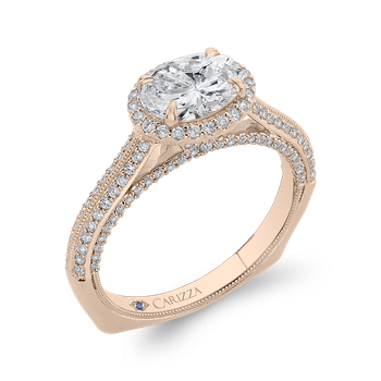14K Rose Gold Oval Diamond Halo Engagement Ring with Euro Shank (Semi-Mount) CAO0438EH-37P-1.00