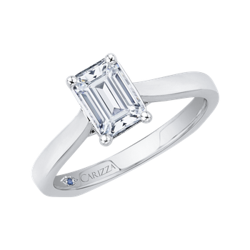 14K White Gold Emerald Cut Diamond Solitaire Engagement Ring (Semi-Mount) CAE0038E-W