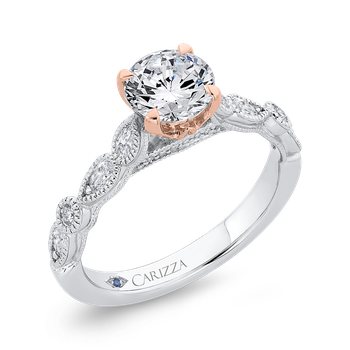 14K Two-Tone Gold Round Diamond Engagement Ring (Semi-Mount) CA0431EH-37WP-1.00