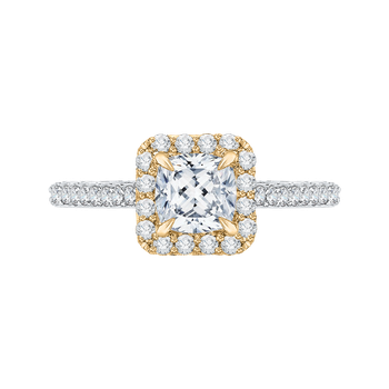 14K Two-Tone Gold Cushion Diamond Halo Engagement Ring (Semi-Mount) CAU0034E-37WY
