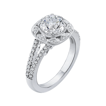 14K Two-Tone Gold Round Diamond Engagement Ring with Split Shank (Semi-Mount) CA0180EH-37WY-1.50