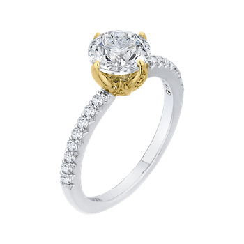 14K Two-Tone Gold Round Diamond Floral Engagement Ring (Semi-Mount) CA0191EH-37WY-1.50