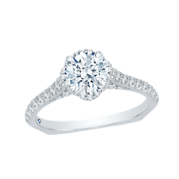 14K White Gold Round Diamond Floral Engagement Ring with Euro Shank (Semi-Mount) CA0102E-37W