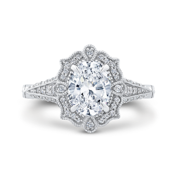 14K White Gold Oval Diamond Halo Vintage Engagement Ring (Semi-Mount) CAO0258EH-37W-1.50