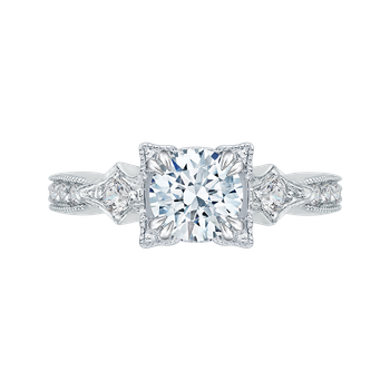 Round Diamond Vintage Engagement Ring In 14K White Gold (Semi-Mount) CA0046E-37W
