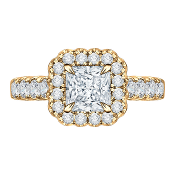 14K Yellow Gold Princess Diamond Halo Engagement Ring (Semi-Mount) CAP0037E-37