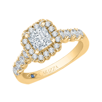 14K Yellow Gold Princess Diamond Halo Engagement Ring (Semi-Mount) CAP0037E-37