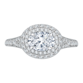 Oval Diamond Double Halo Engagement Ring with Split Shank In 14K White Gold (Semi-Mount) CAO0062E-37W