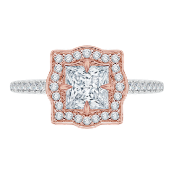 14K Two-Tone Gold Princess Cut Diamond Halo Vintage Engagement Ring (Semi-Mount) CAP0047E-37WP