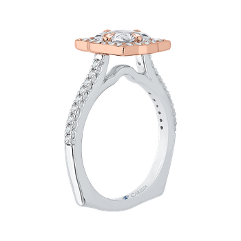 14K Two-Tone Gold Princess Cut Diamond Halo Vintage Engagement Ring (Semi-Mount) CAP0047E-37WP