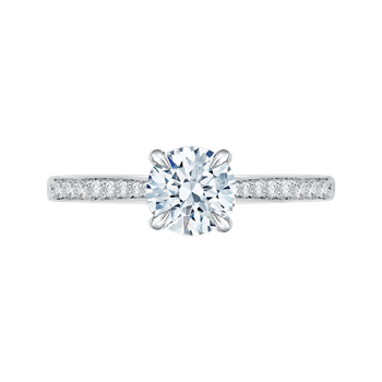 14K White Gold Round Diamond Solitaire with Accents Engagement Ring (Semi-Mount) CA0040E-37W-1.50
