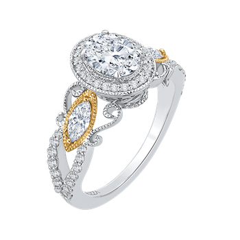 14K Two-Tone Gold Oval Diamond Halo Engagement Ring (Semi-Mount) CAO0175EH-37WY