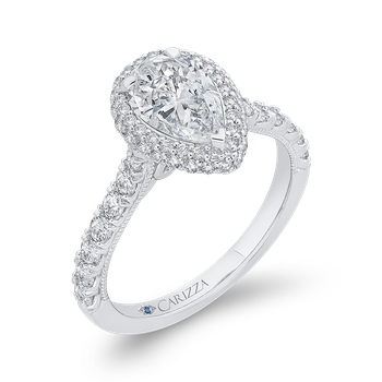 14K White Gold Pear Diamond Halo Engagement Ring (Semi-Mount) CAA0428EH-37W-1.10