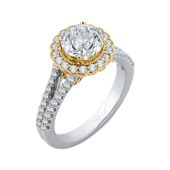 14K Two-Tone Gold Round Diamond Halo Engagement Ring with Split Shank (Semi-Mount) CA0156EYLH-37WY-1.5