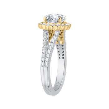 14K Two-Tone Gold Round Diamond Halo Engagement Ring with Split Shank (Semi-Mount) CA0156EYLH-37WY-1.5