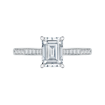 Emerald Cut Diamond Solitaire with Accents Engagement Ring In 14K White Gold (Semi-Mount) CAE0040E-37W-1.50