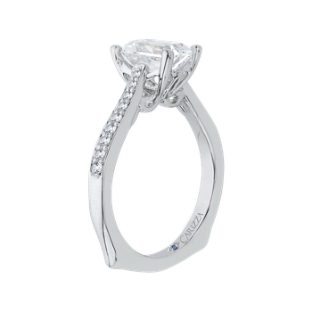 Emerald Cut Diamond Solitaire with Accents Engagement Ring In 14K White Gold (Semi-Mount) CAE0040E-37W-1.50