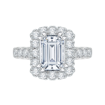 14K White Gold Emerald Diamond Halo Engagement Ring (Semi-Mount) CAE0037E-37W