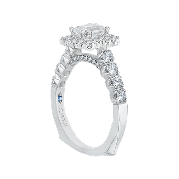 14K White Gold Emerald Diamond Halo Engagement Ring (Semi-Mount) CAE0037E-37W