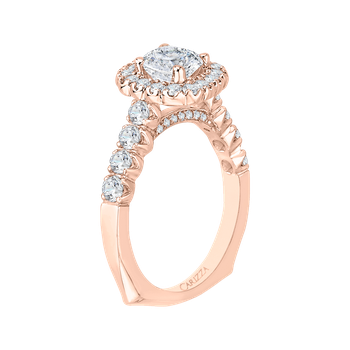 14K Rose Gold Cushion Cut Diamond Halo Engagement Ring (Semi-Mount) CAU0037E-37P