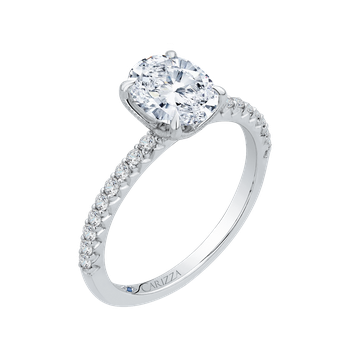 14K White Gold Oval Diamond Floral Engagement Ring (Semi-Mount) CAO0208E-37W-1.50