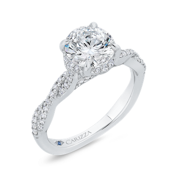 14K White Gold Round Diamond Crossover Shank Engagement Ring (Semi-Mount) CA0434EH-37W-1.50