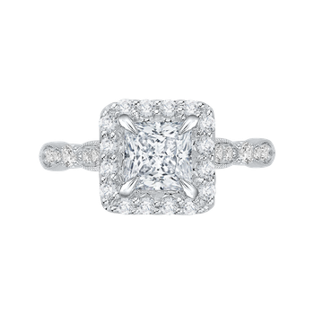 Princess Diamond Halo Vintage Engagement Ring In 14K White Gold (Semi-Mount) CAP0042E-37W