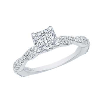 14K White Gold Princess Diamond Engagement Ring with Criss-Cross Shank (Semi-Mount) CAP0088E-37W