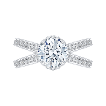 14K White Gold Round Diamond Engagement Ring with Crossover Shank (Semi-Mount) CA0164EQ-37W-1.50