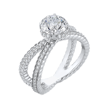 14K White Gold Round Diamond Engagement Ring with Crossover Shank (Semi-Mount) CA0164EQ-37W-1.50