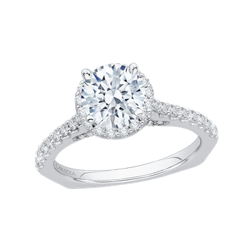 14K White Gold Round Cut Diamond Halo Engagement Ring with Euro Shank (Semi-Mount) CA0034E-37W