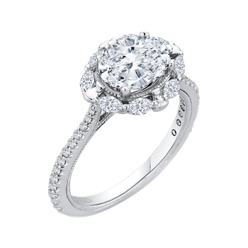 Oval Diamond Halo Engagement Ring In 14K White Gold (Semi-Mount) CAO0126EQ-37W-1.50